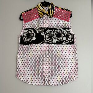 PRADA Black and Yellow Patterned sleeveless Shirt, sz 38 (roughly USA small)